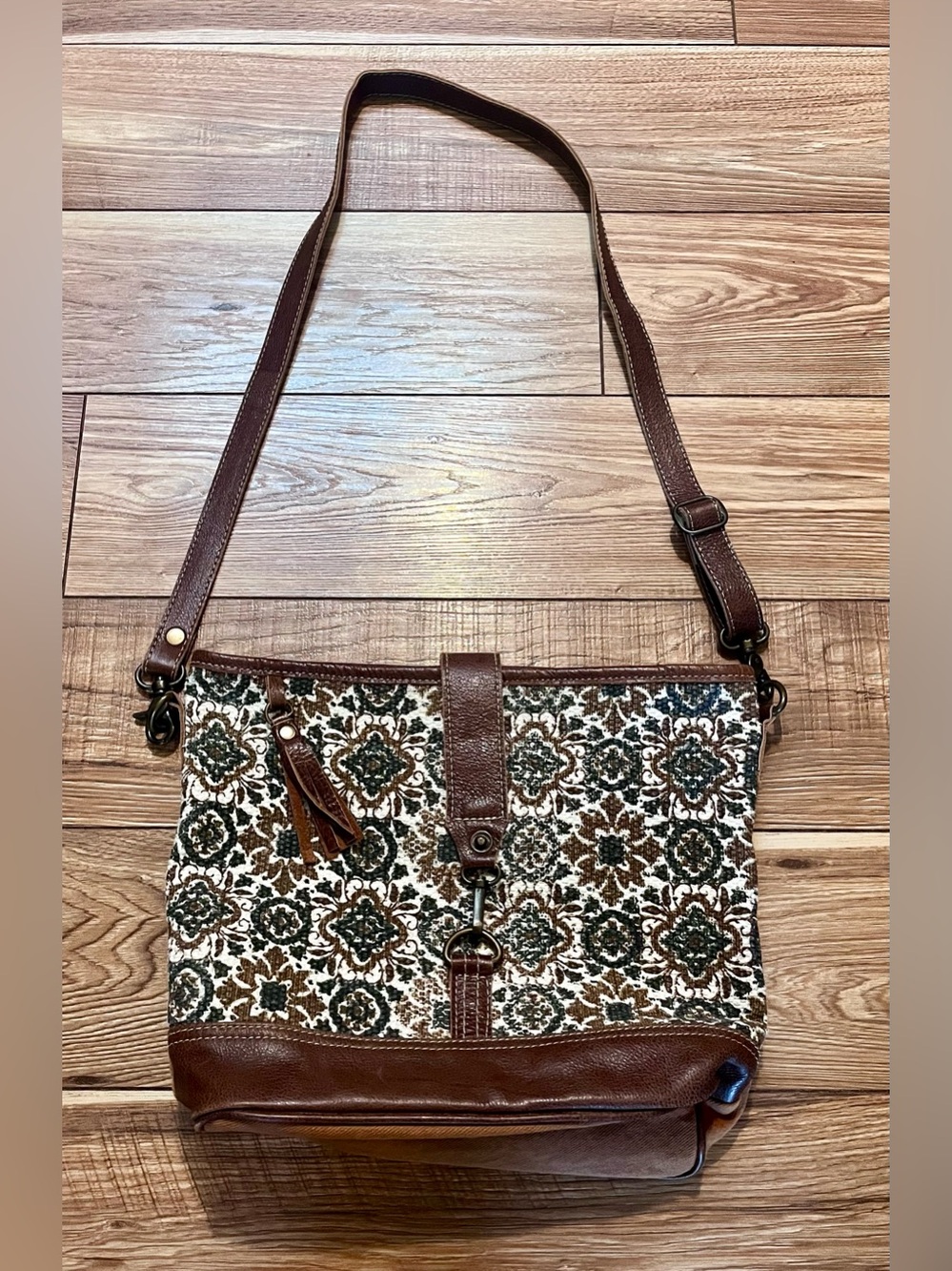 Myra Bag Patterned Crossbody Bag with Leather Trim